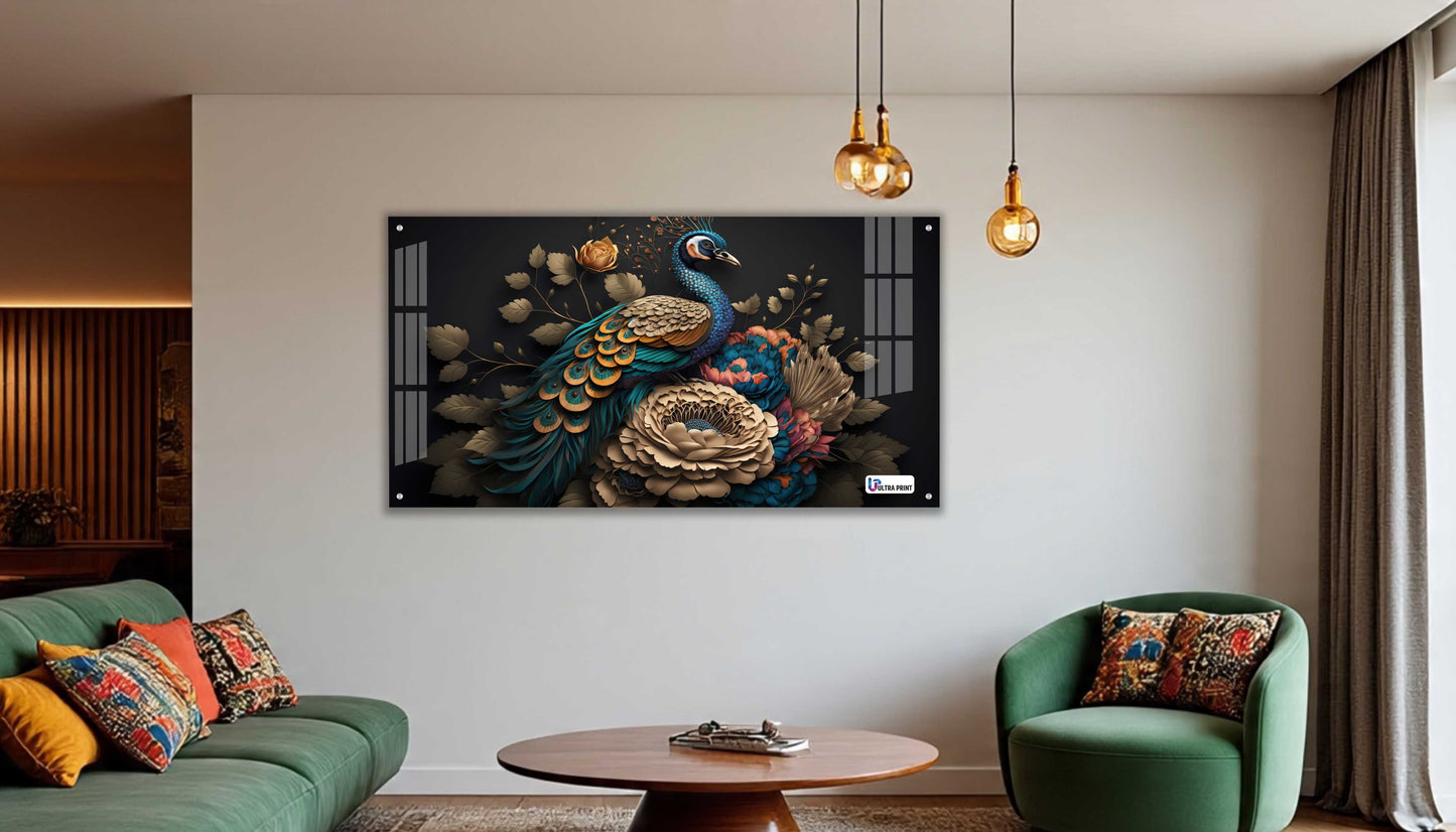 Royal Peacock Floral Acrylic Wall Art