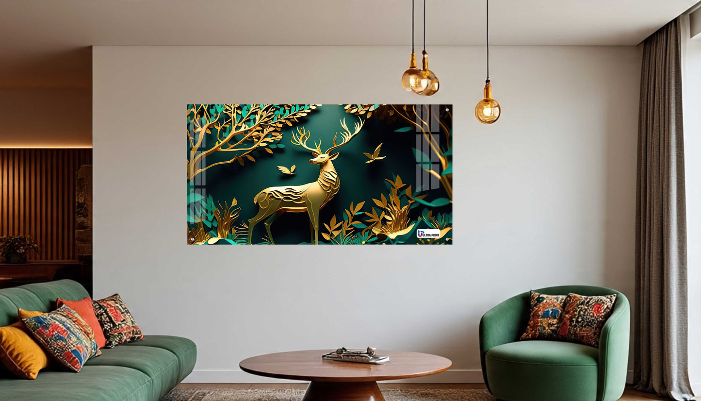 Elegant Golden Deer Acrylic Wall Art