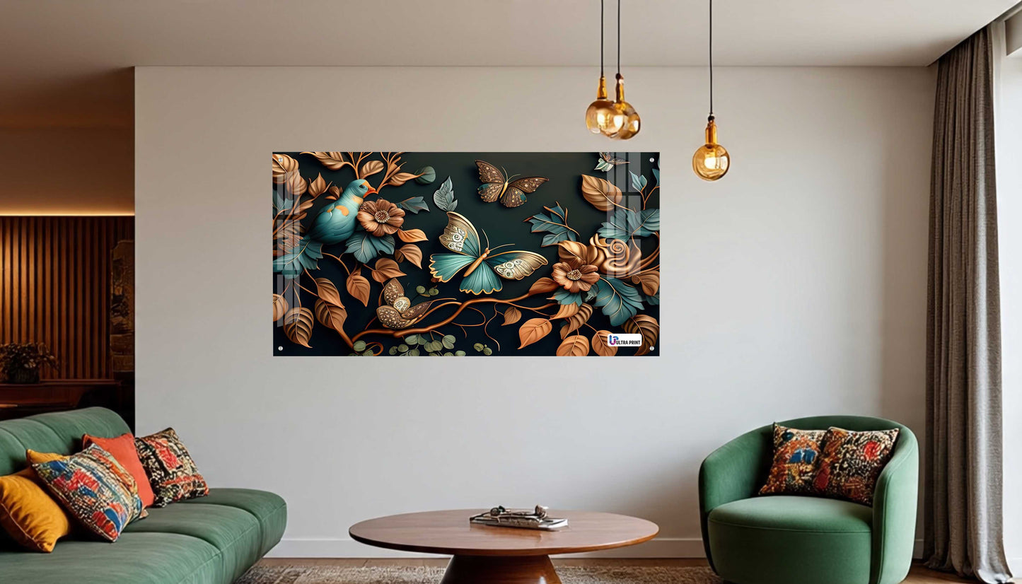 Elegant Bird & Butterfly Botanical Acrylic Wall Art