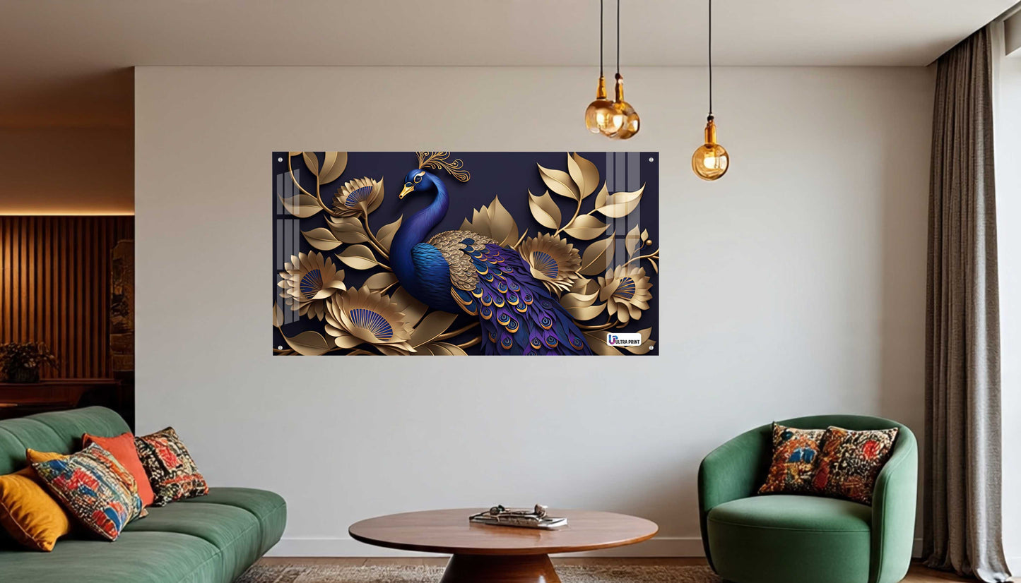 Royal Blue Peacock Floral Acrylic Wall Art