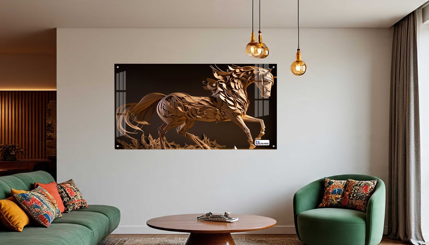 Artistic Wooden Style Horse Acrylic Wall Art