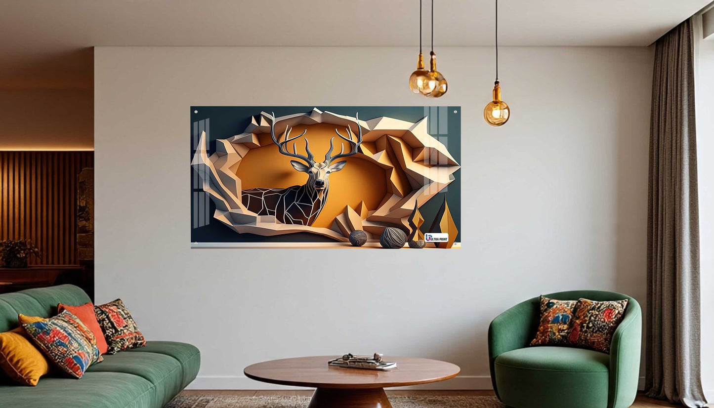 Modern Geometric Deer Portrait Acrylic Wall Art