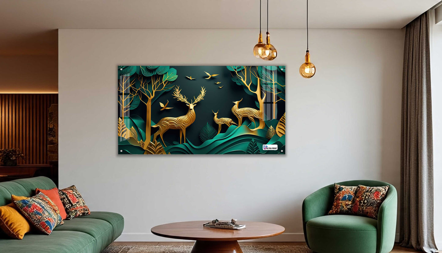 Royal Golden Deer Family Acrylic Wall Art