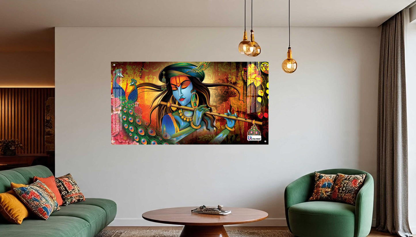Divine Krishna Flute Melody Modern Spiritual Wall Art