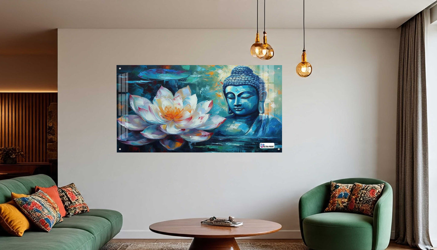 Blue Buddha with Lotus Abstract Spiritual Wall Art