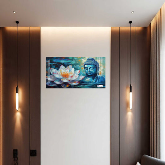 Blue Buddha with Lotus Abstract Spiritual Wall Art