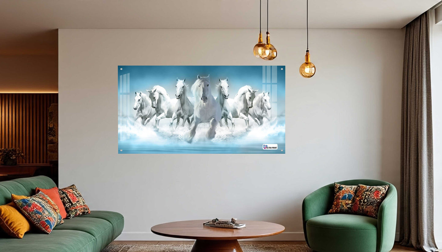 Seven White Horses Vastu Symbolic Acrylic Wall Art