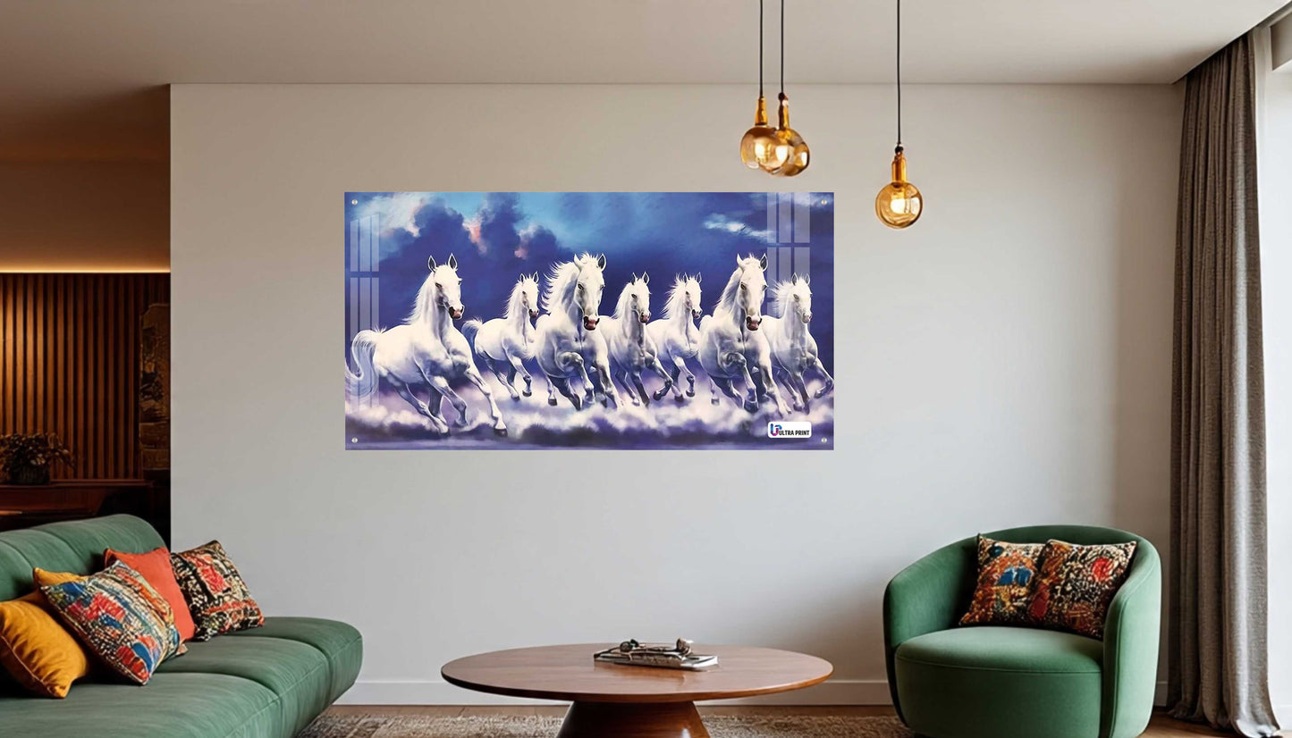 Seven Running White Horses Vastu Wall Art Painting