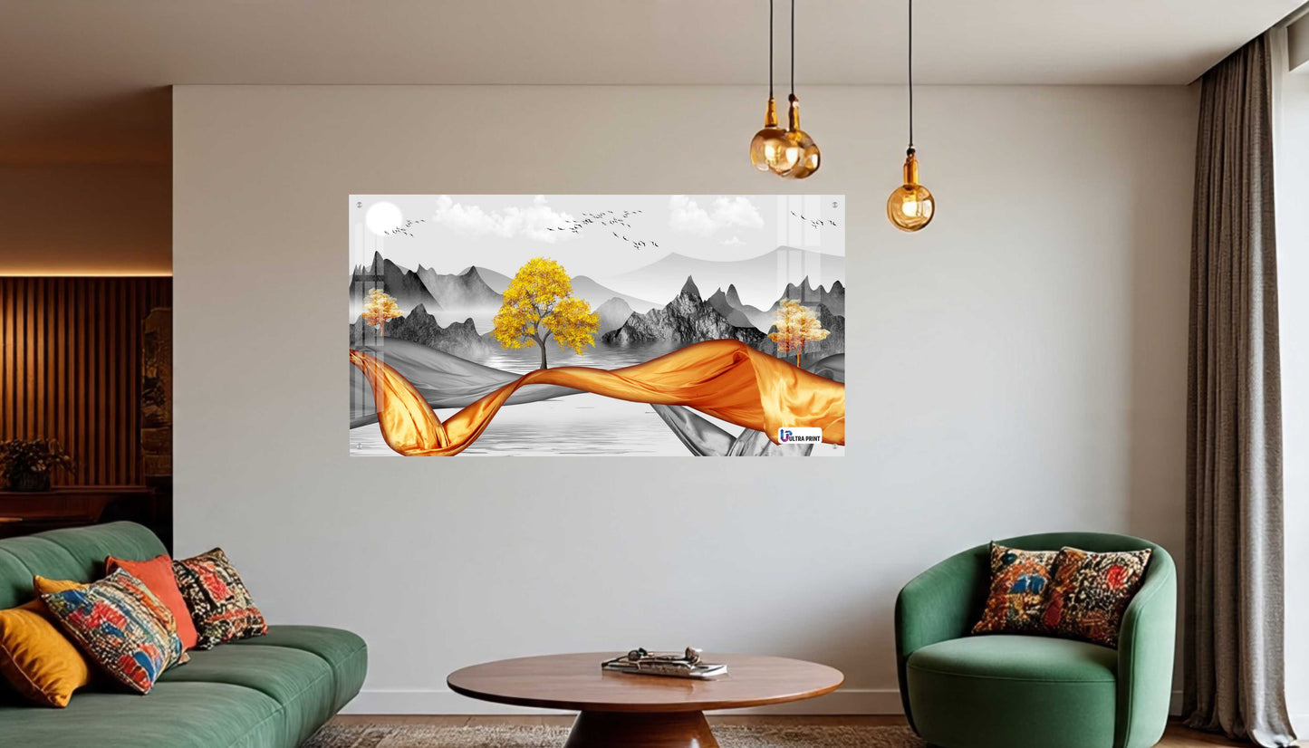 Golden Flow Landscape Premium Acrylic Wall Art