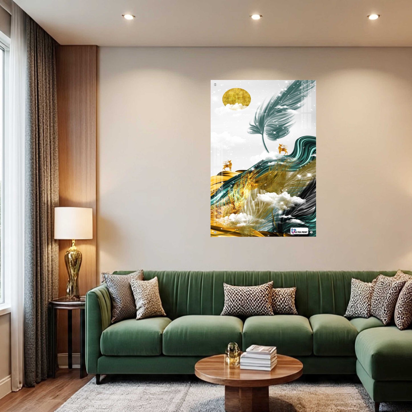 Golden Feather Abstract Luxury Acrylic Wall Decor