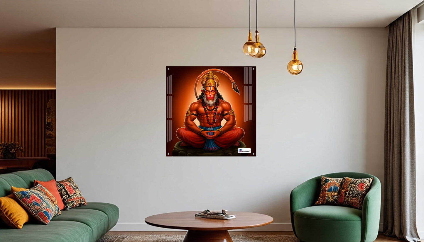 Meditating Lord Hanuman Square Acrylic Wall Art