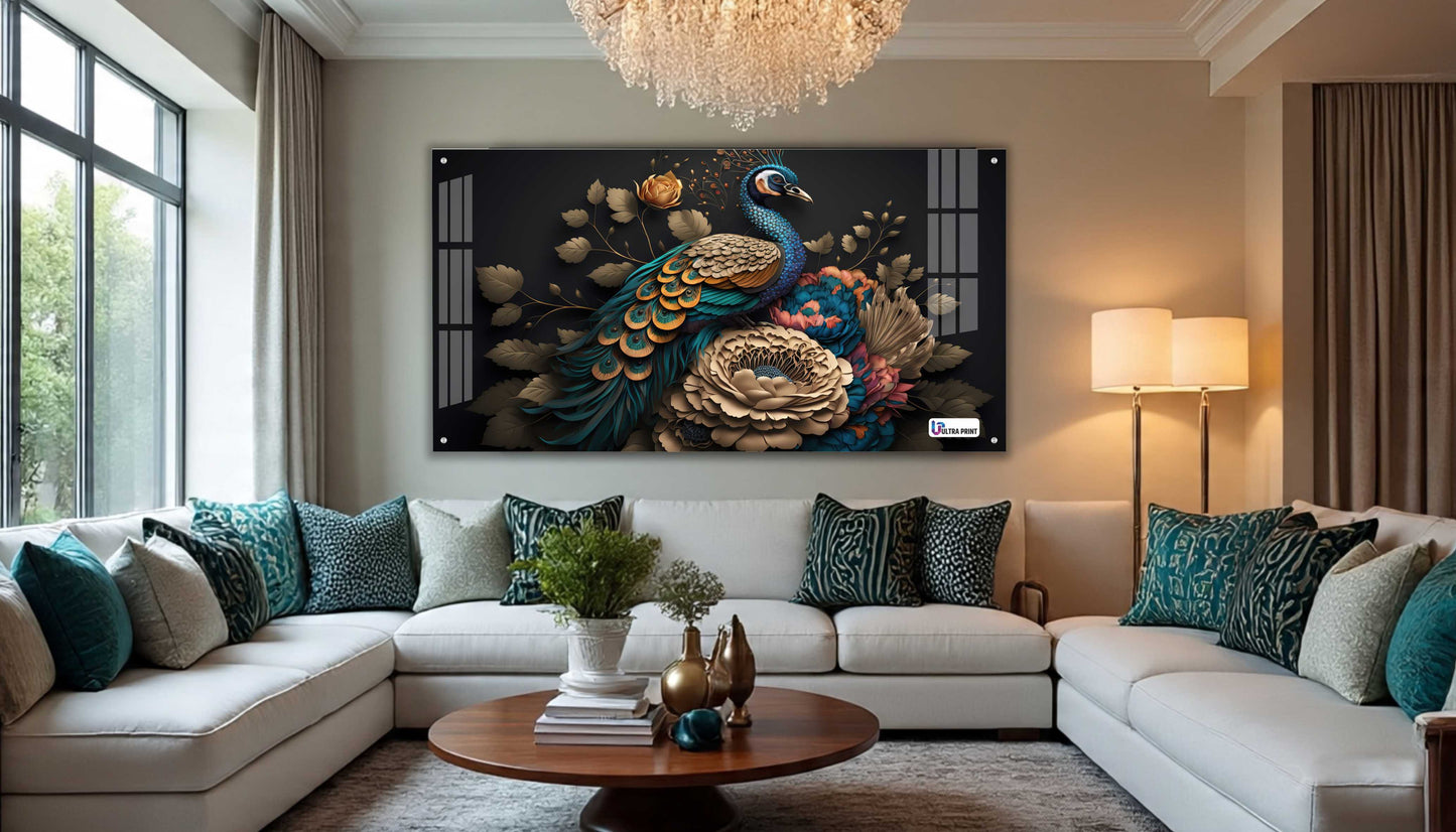 Royal Peacock Floral Acrylic Wall Art
