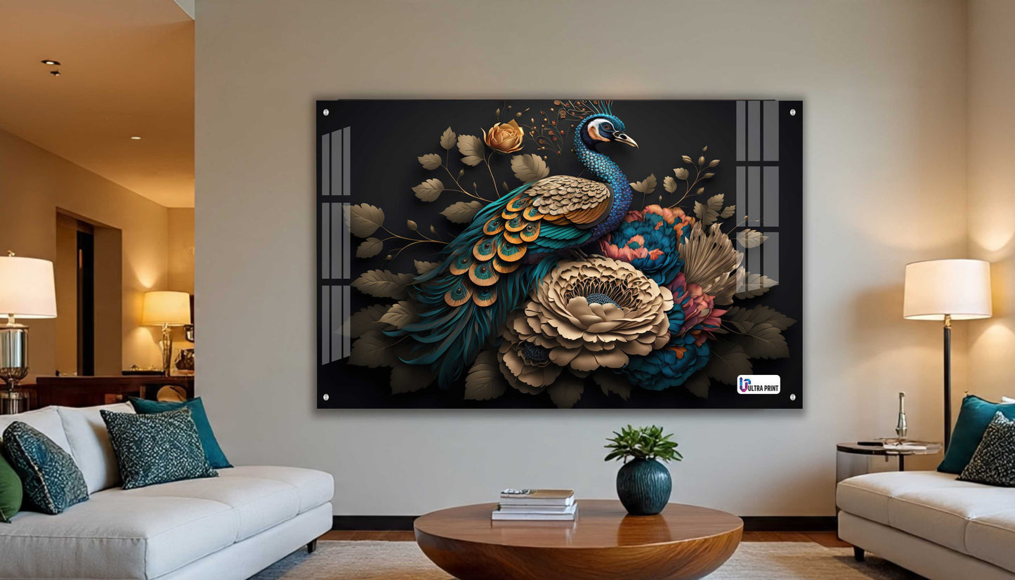 Royal Peacock Floral Acrylic Wall Art