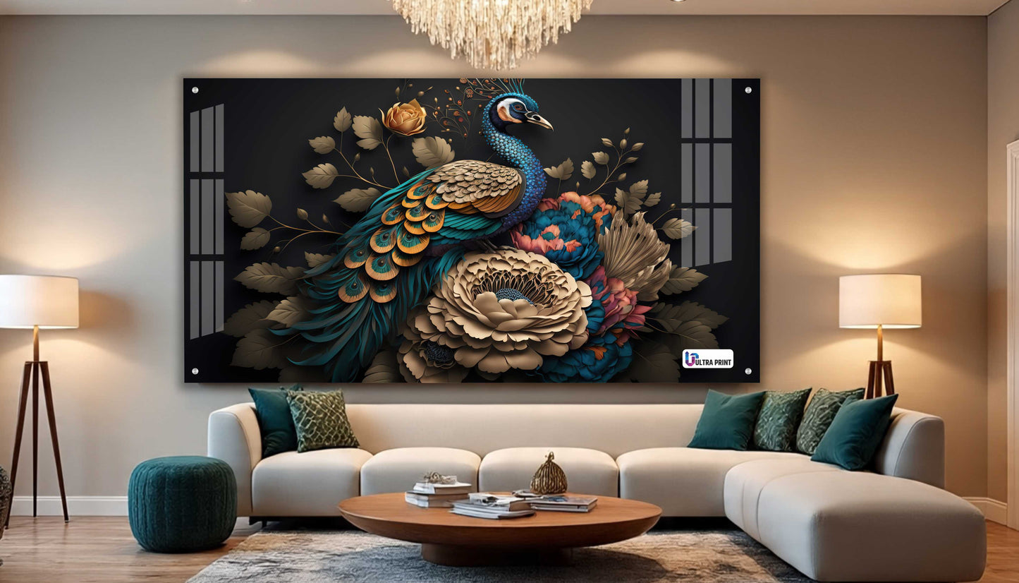 Royal Peacock Floral Acrylic Wall Art
