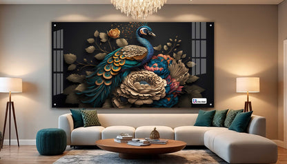 Royal Peacock Floral Acrylic Wall Art