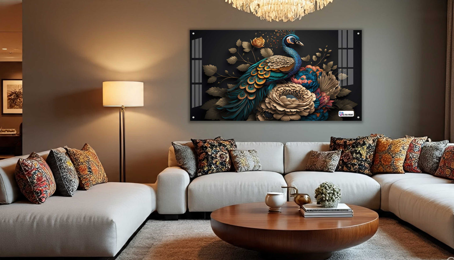 Royal Peacock Floral Acrylic Wall Art