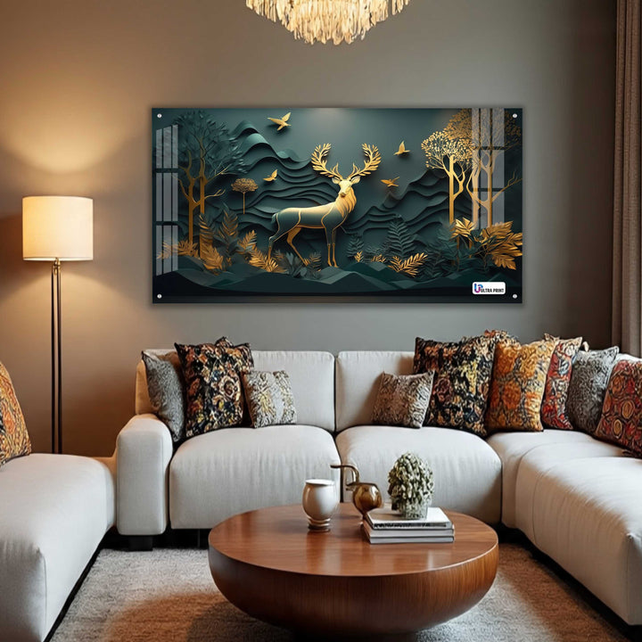 Majestic Golden Stag Acrylic Wall Art
