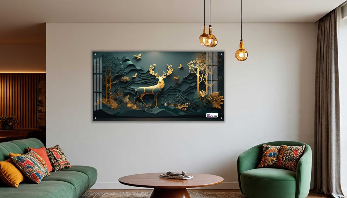 Majestic Golden Stag Acrylic Wall Art