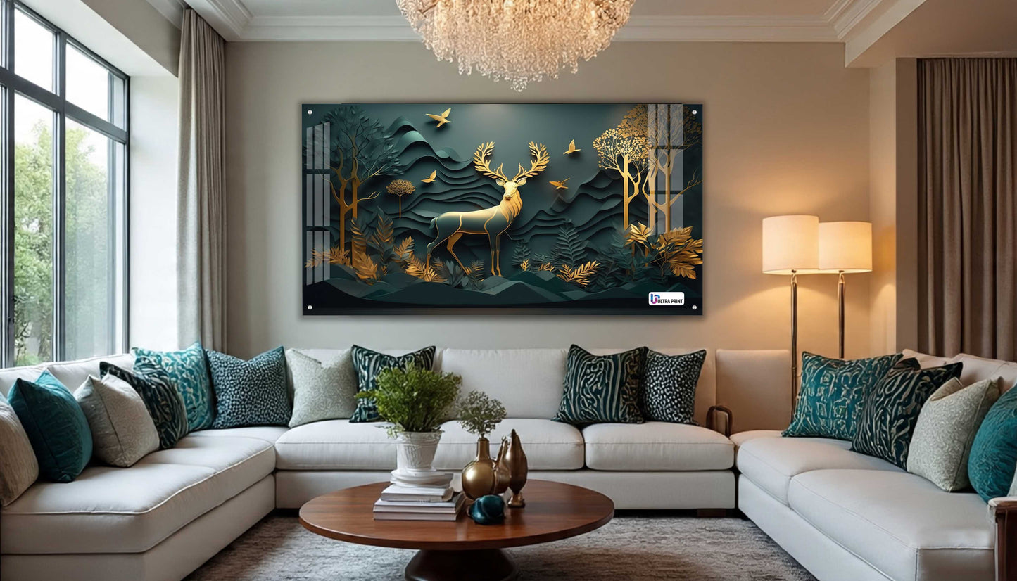 Majestic Golden Stag Acrylic Wall Art
