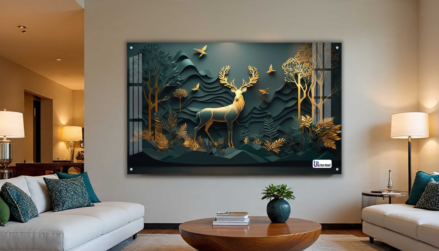 Majestic Golden Stag Acrylic Wall Art
