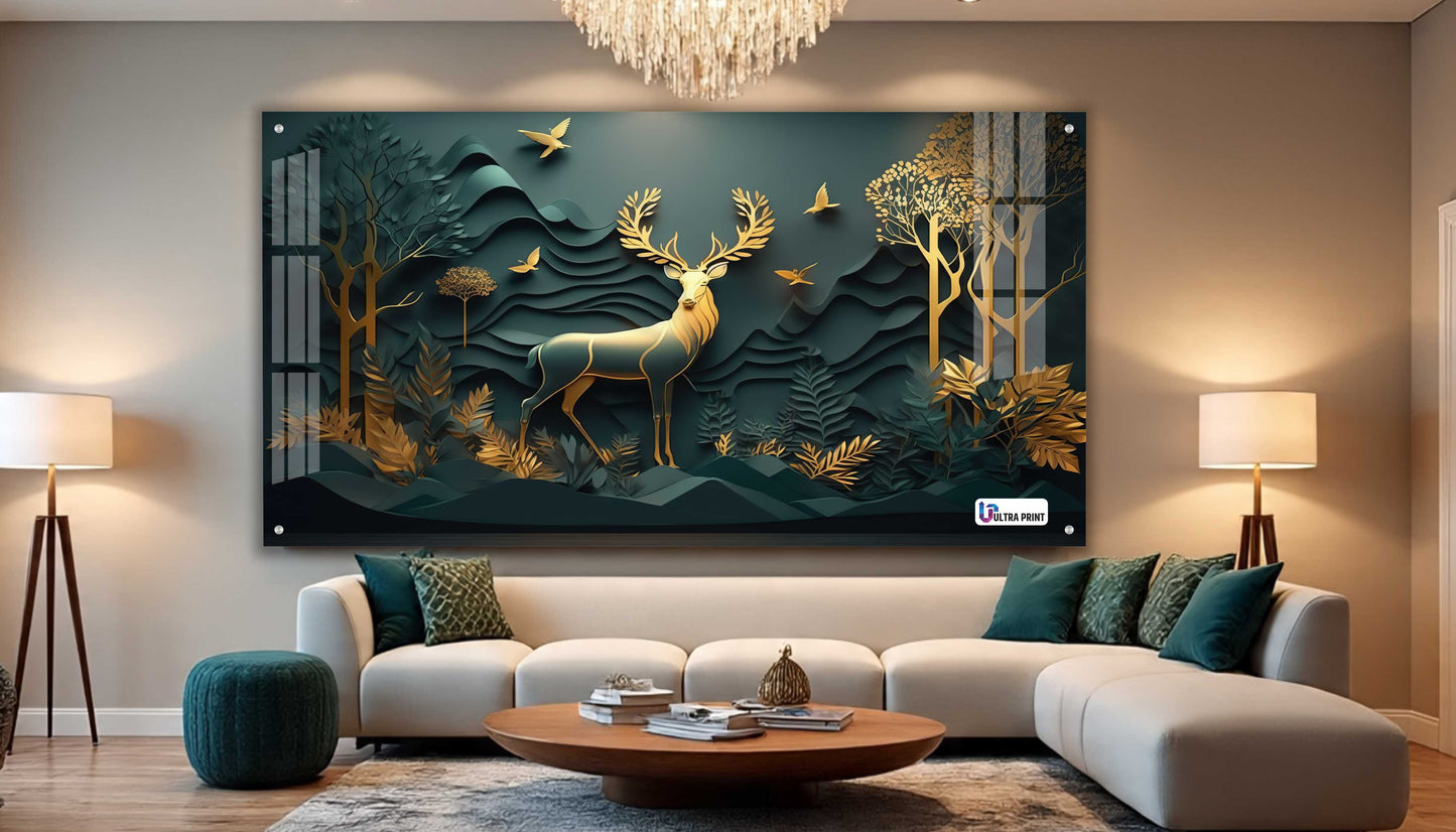 Majestic Golden Stag Acrylic Wall Art