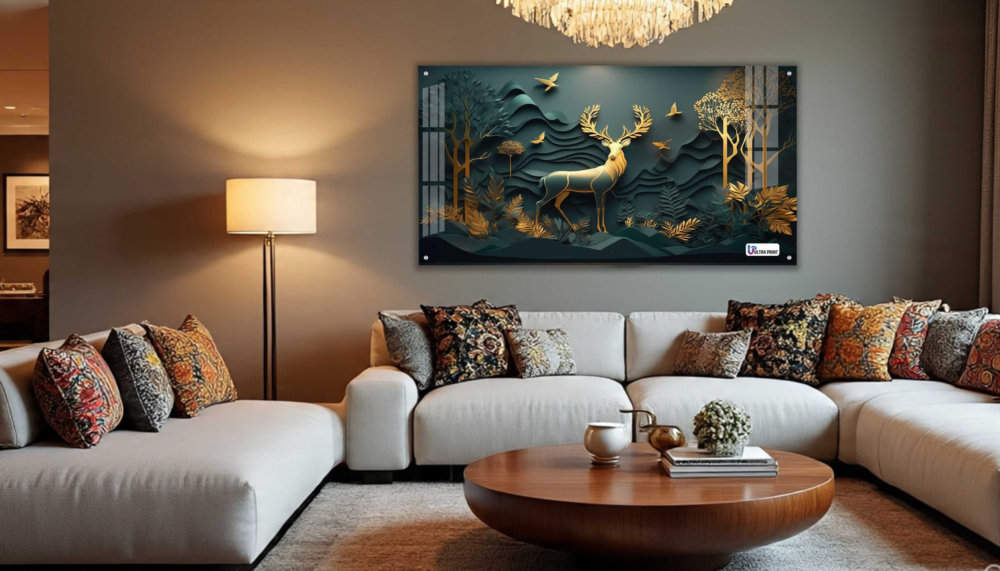 Majestic Golden Stag Acrylic Wall Art