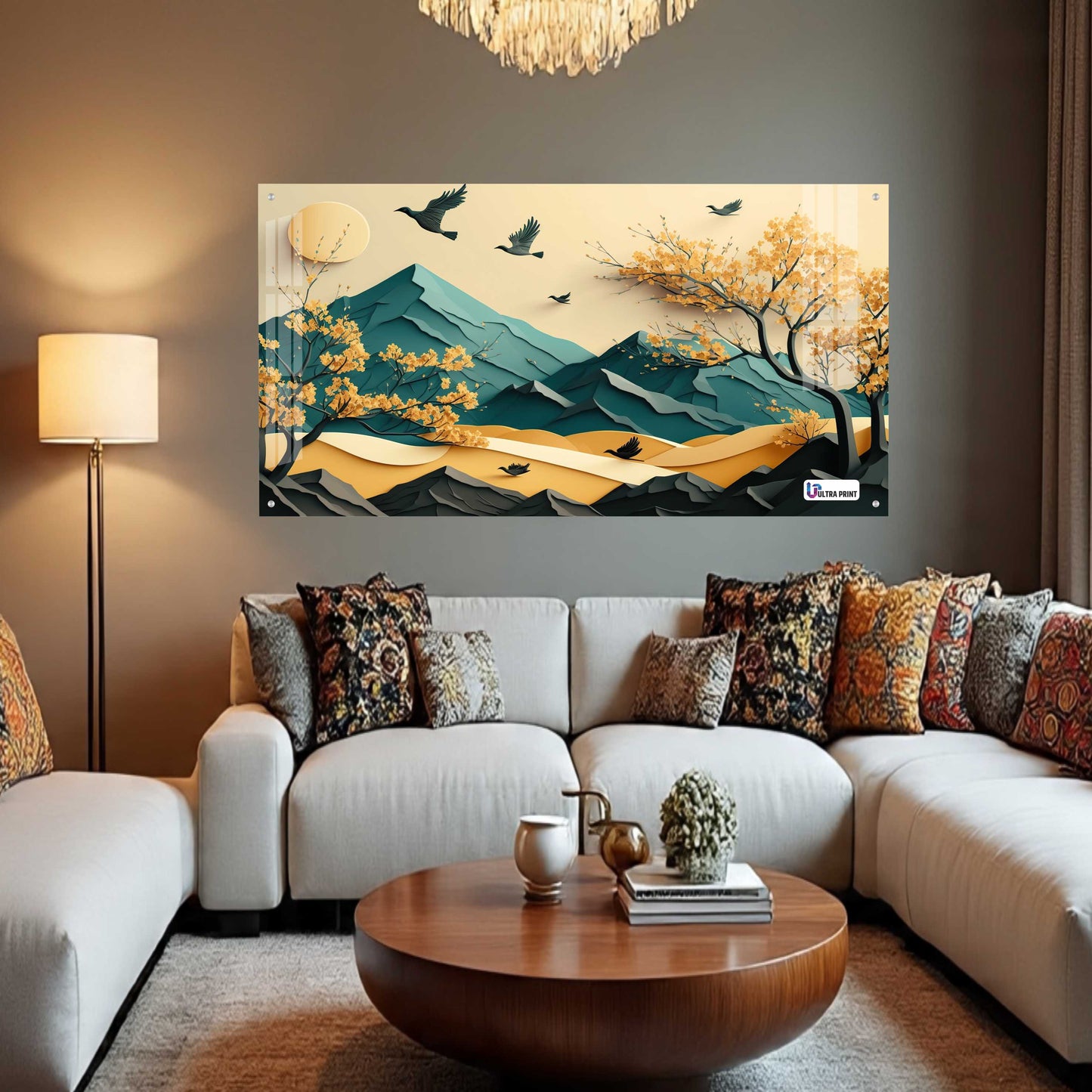 Golden Autumn Mountain Acrylic Wall Art