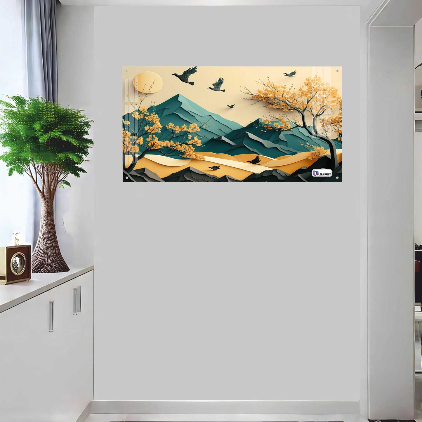 Golden Autumn Mountain Acrylic Wall Art