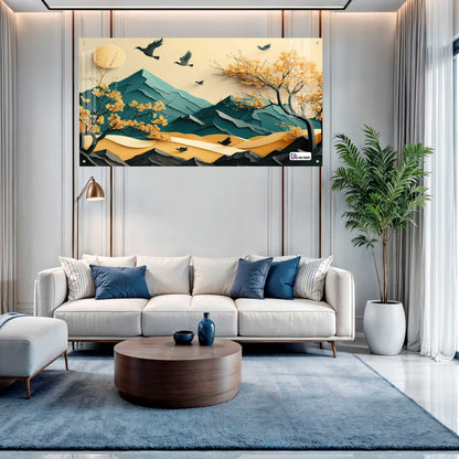 Golden Autumn Mountain Acrylic Wall Art