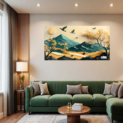 Golden Autumn Mountain Acrylic Wall Art