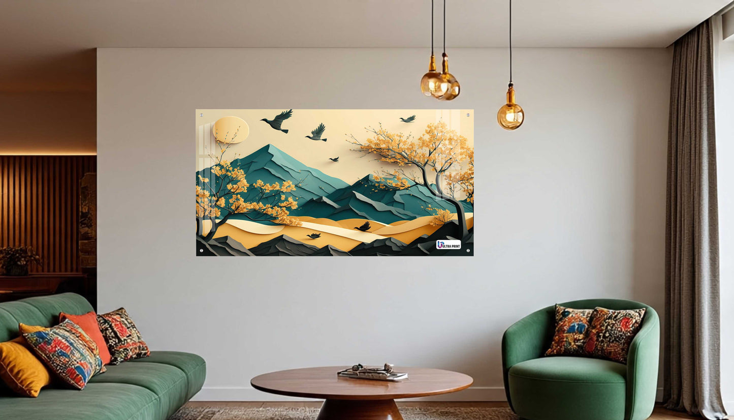 Golden Autumn Mountain Acrylic Wall Art