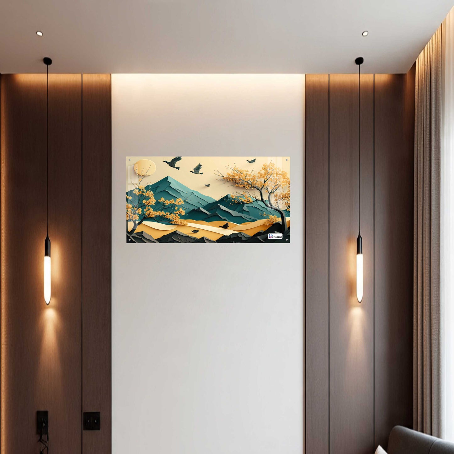 Golden Autumn Mountain Acrylic Wall Art