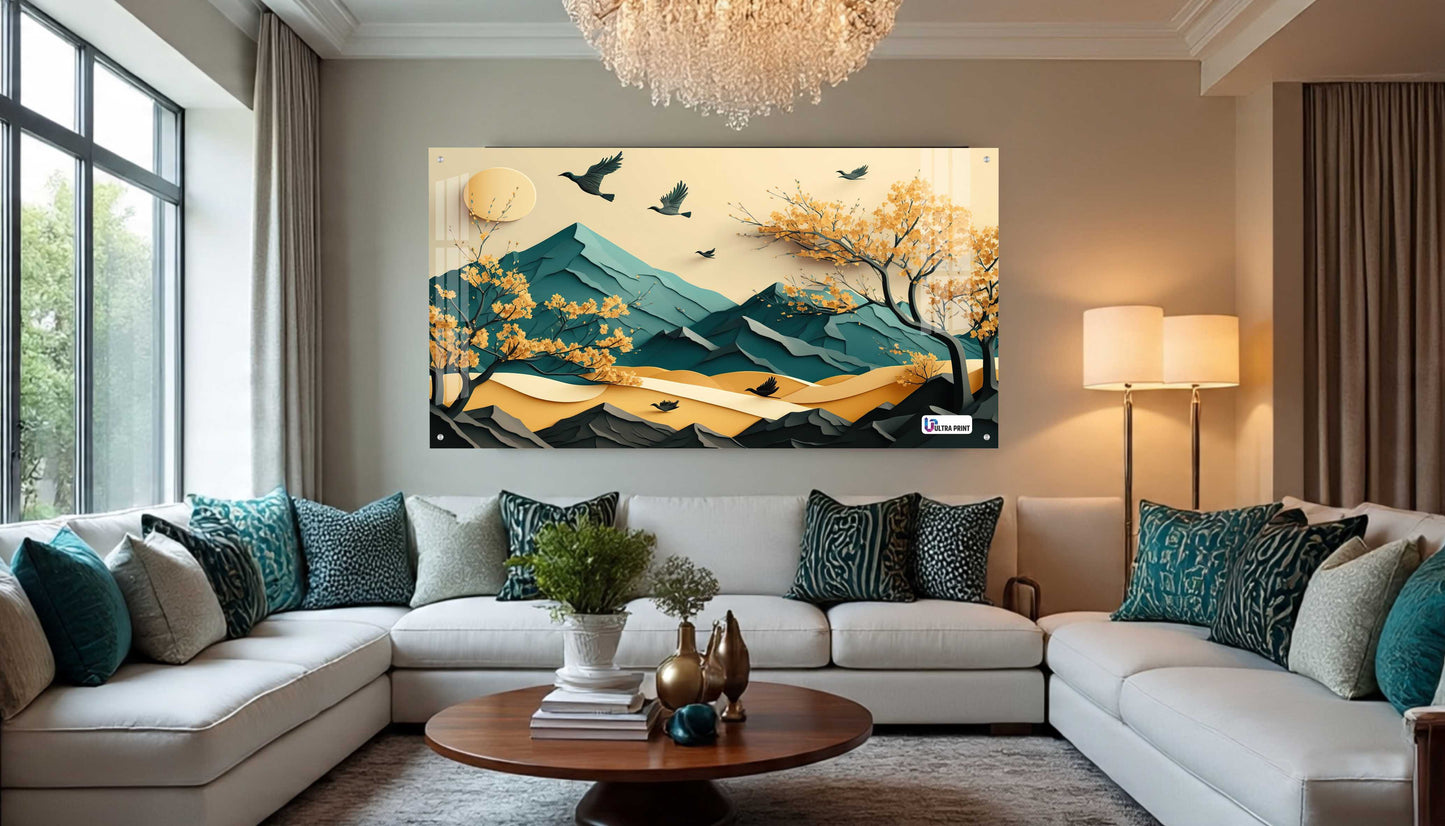 Golden Autumn Mountain Acrylic Wall Art