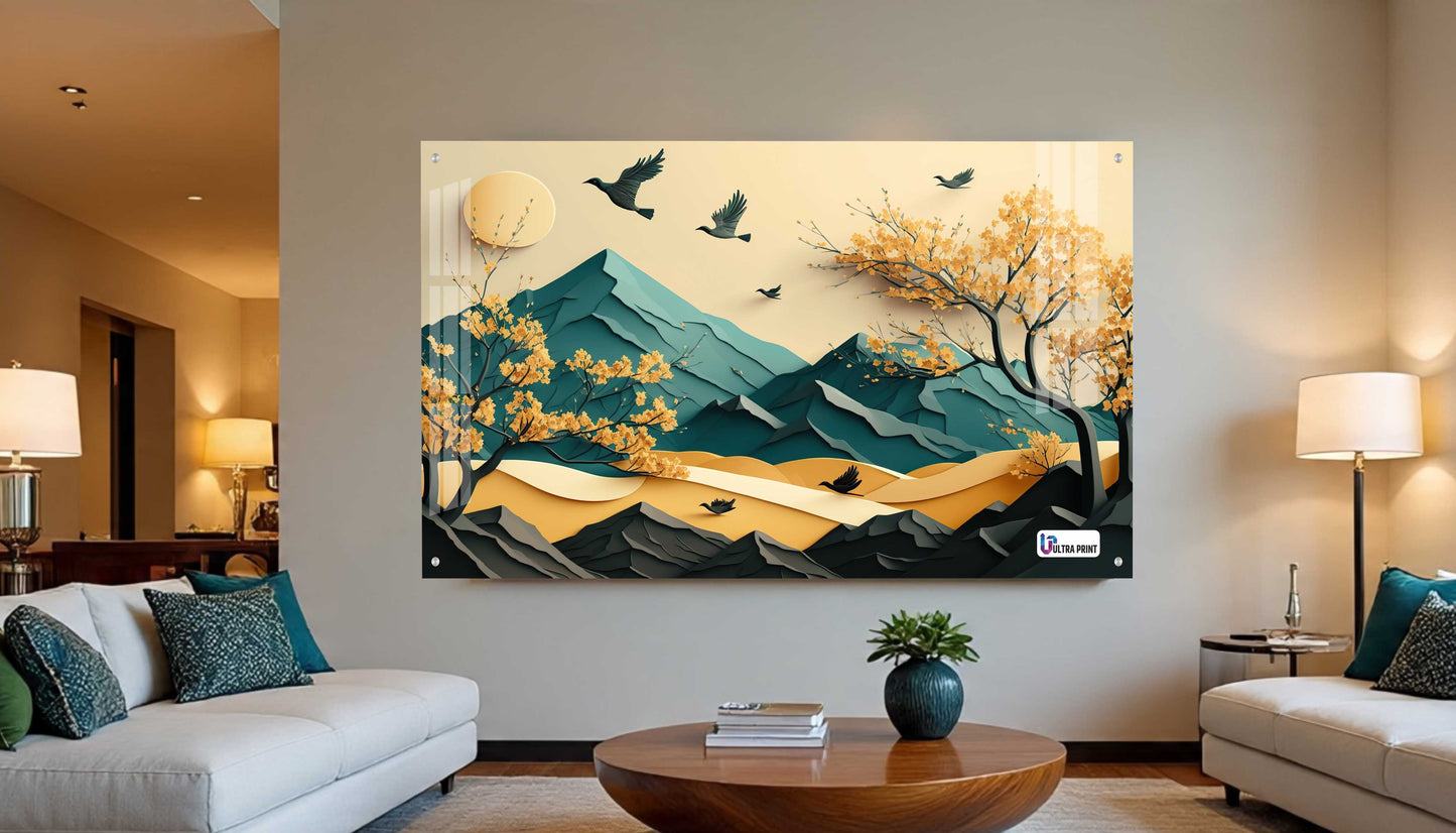 Golden Autumn Mountain Acrylic Wall Art