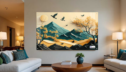 Golden Autumn Mountain Acrylic Wall Art