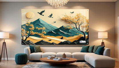 Golden Autumn Mountain Acrylic Wall Art