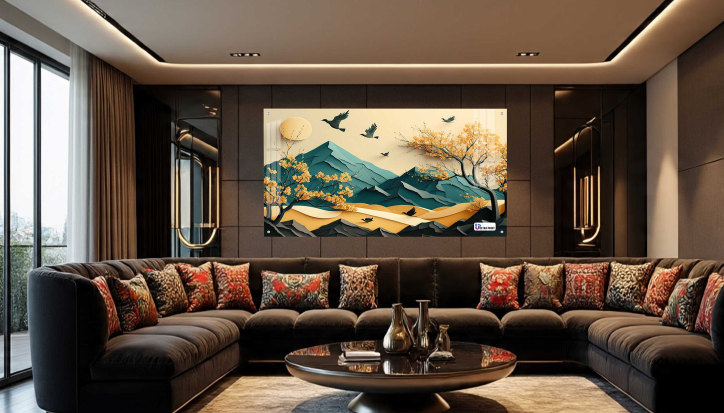 Golden Autumn Mountain Acrylic Wall Art