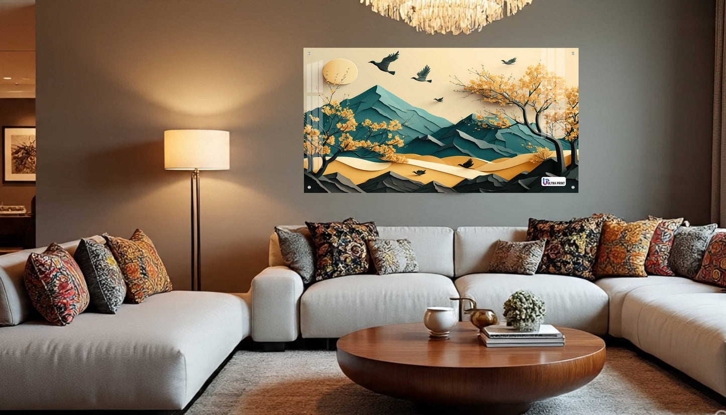 Golden Autumn Mountain Acrylic Wall Art