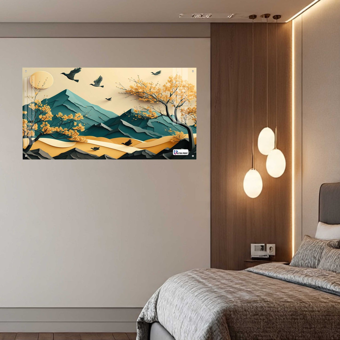 Golden Autumn Mountain Acrylic Wall Art