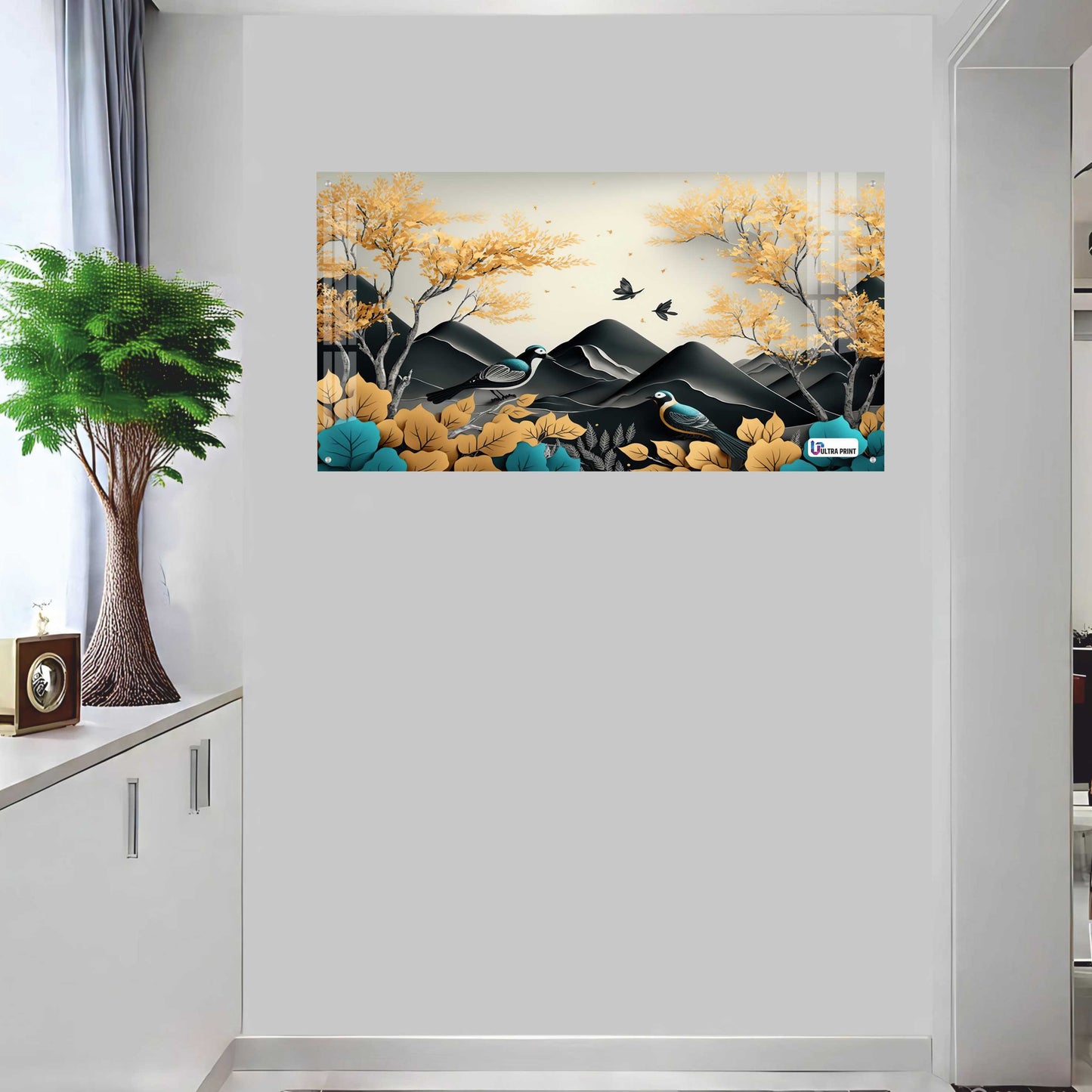 Autumn Birds Mountain Acrylic Wall Art