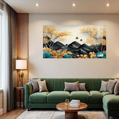 Autumn Birds Mountain Acrylic Wall Art