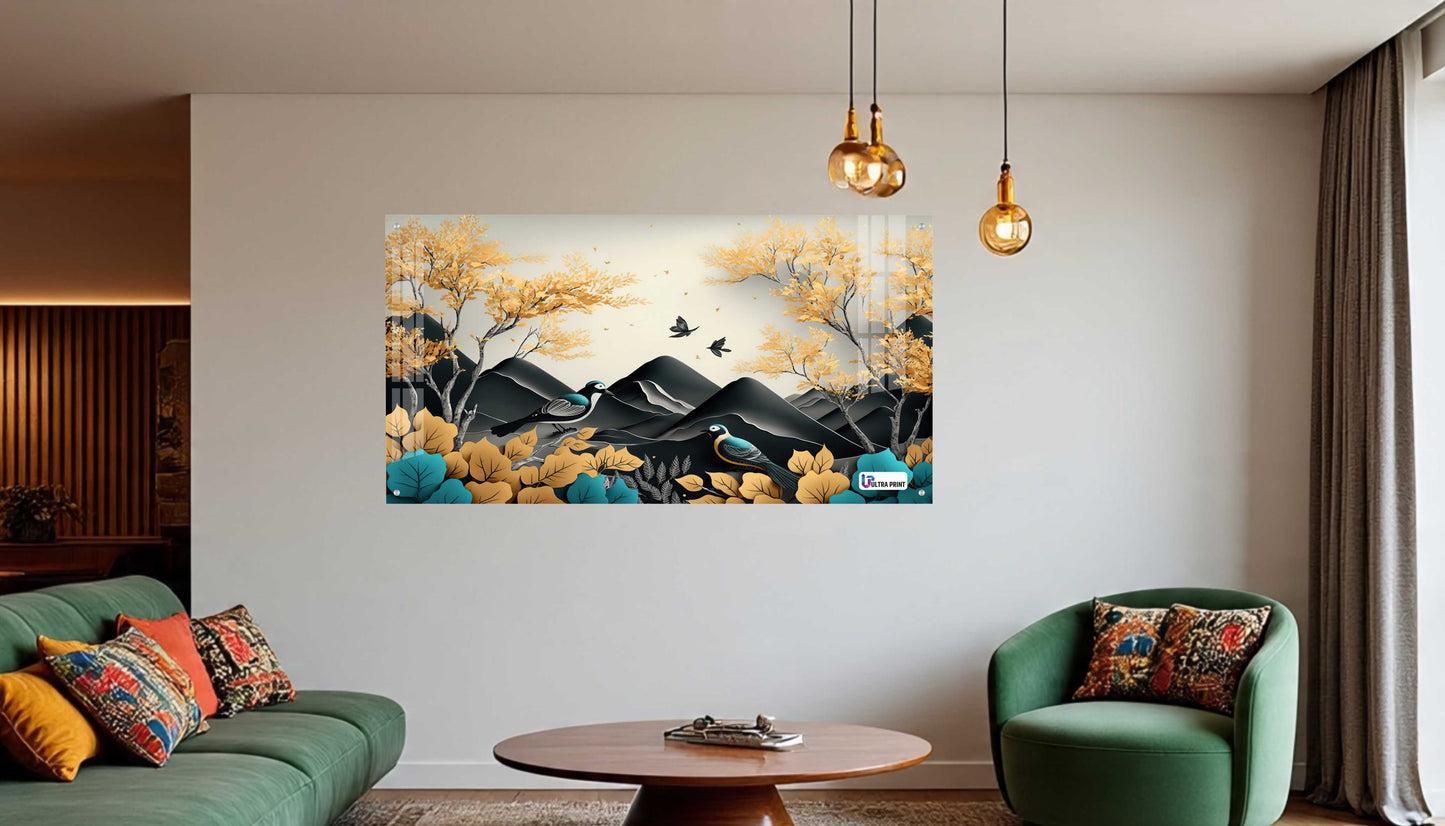 Autumn Birds Mountain Acrylic Wall Art