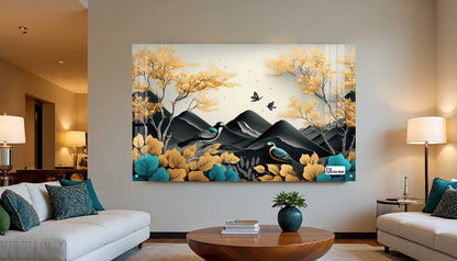 Autumn Birds Mountain Acrylic Wall Art