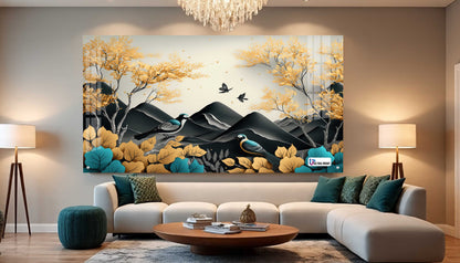 Autumn Birds Mountain Acrylic Wall Art