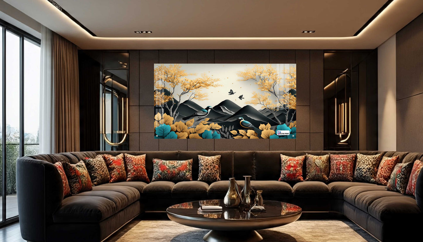Autumn Birds Mountain Acrylic Wall Art