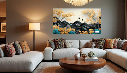 Autumn Birds Mountain Acrylic Wall Art