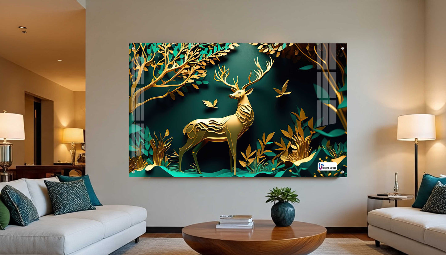 Elegant Golden Deer Acrylic Wall Art