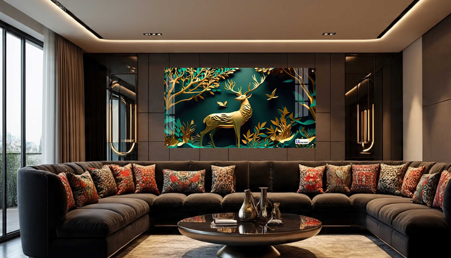 Elegant Golden Deer Acrylic Wall Art