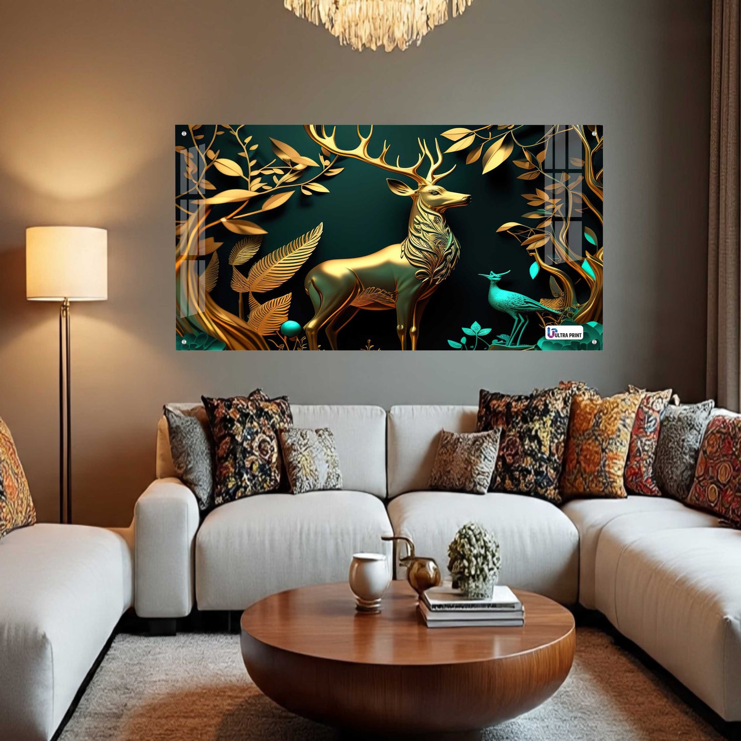 Luxury Golden Stag Forest Acrylic Wall Art