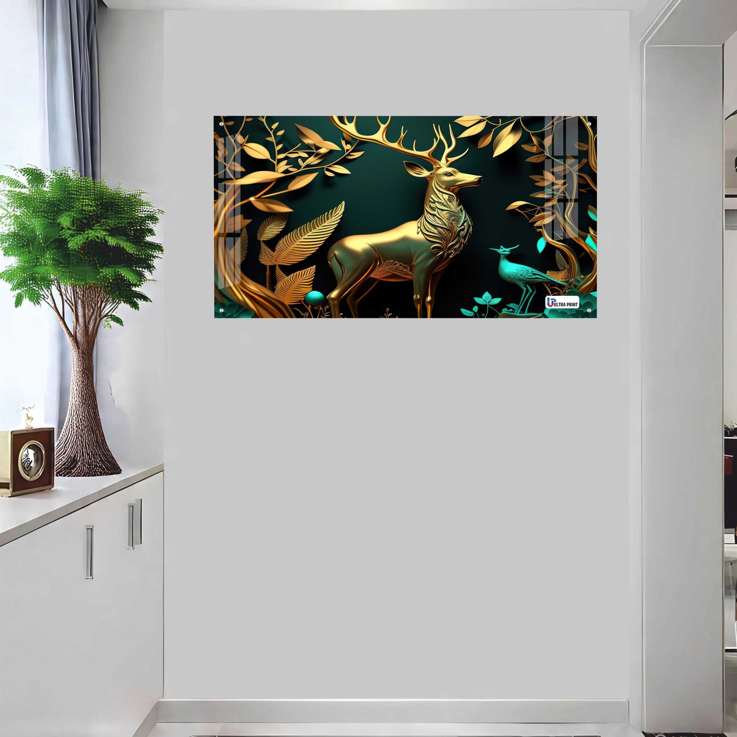 Luxury Golden Stag Forest Acrylic Wall Art
